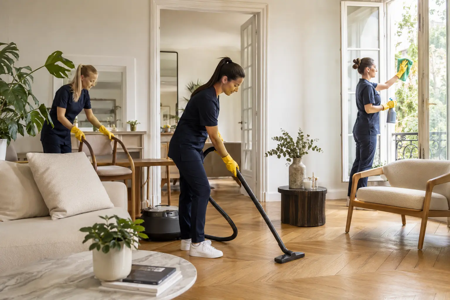 Fenêtre ouverte, rideaux décrochés, pièce en cours de nettoyage saisonnier au printemps